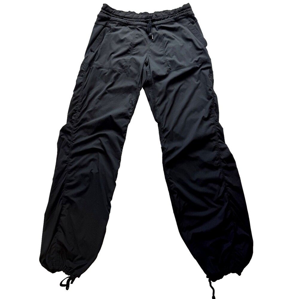 Lululemon Dance Studio Pants Womens Black Pinstripe Drawstring Cinch Hem